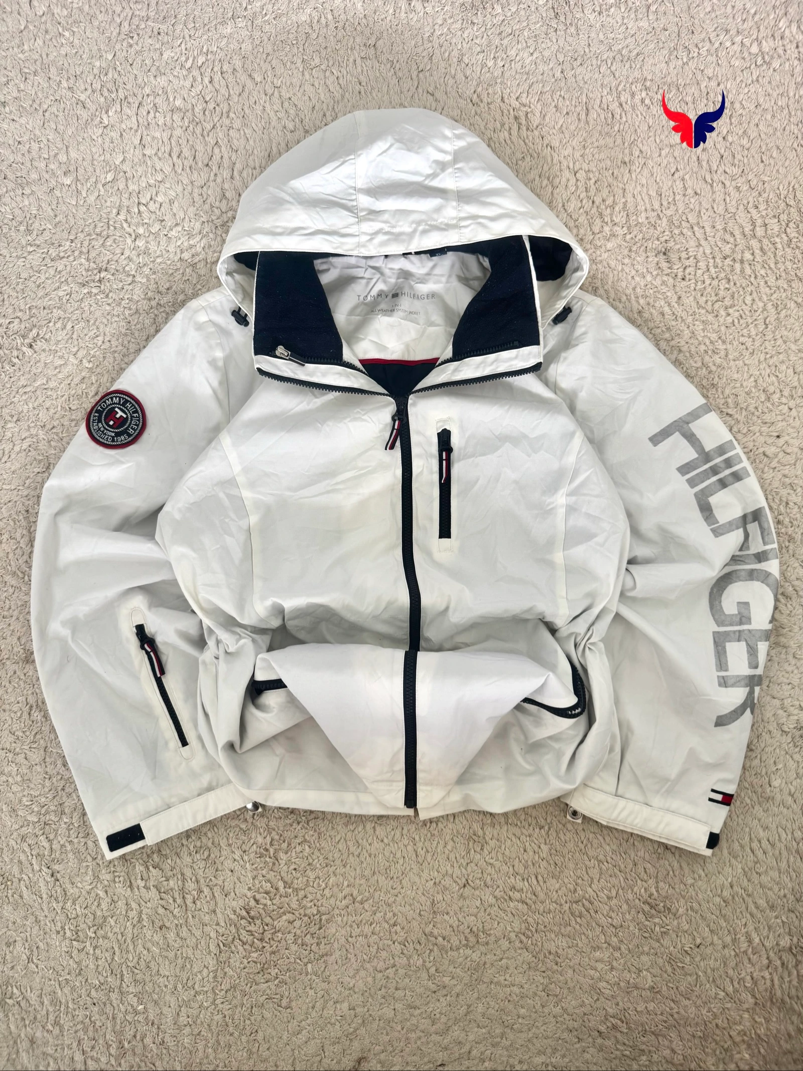 Tommy Hilfiger Vintage Y2K Women Hooded Windbreaker Sailing Jacket White XL